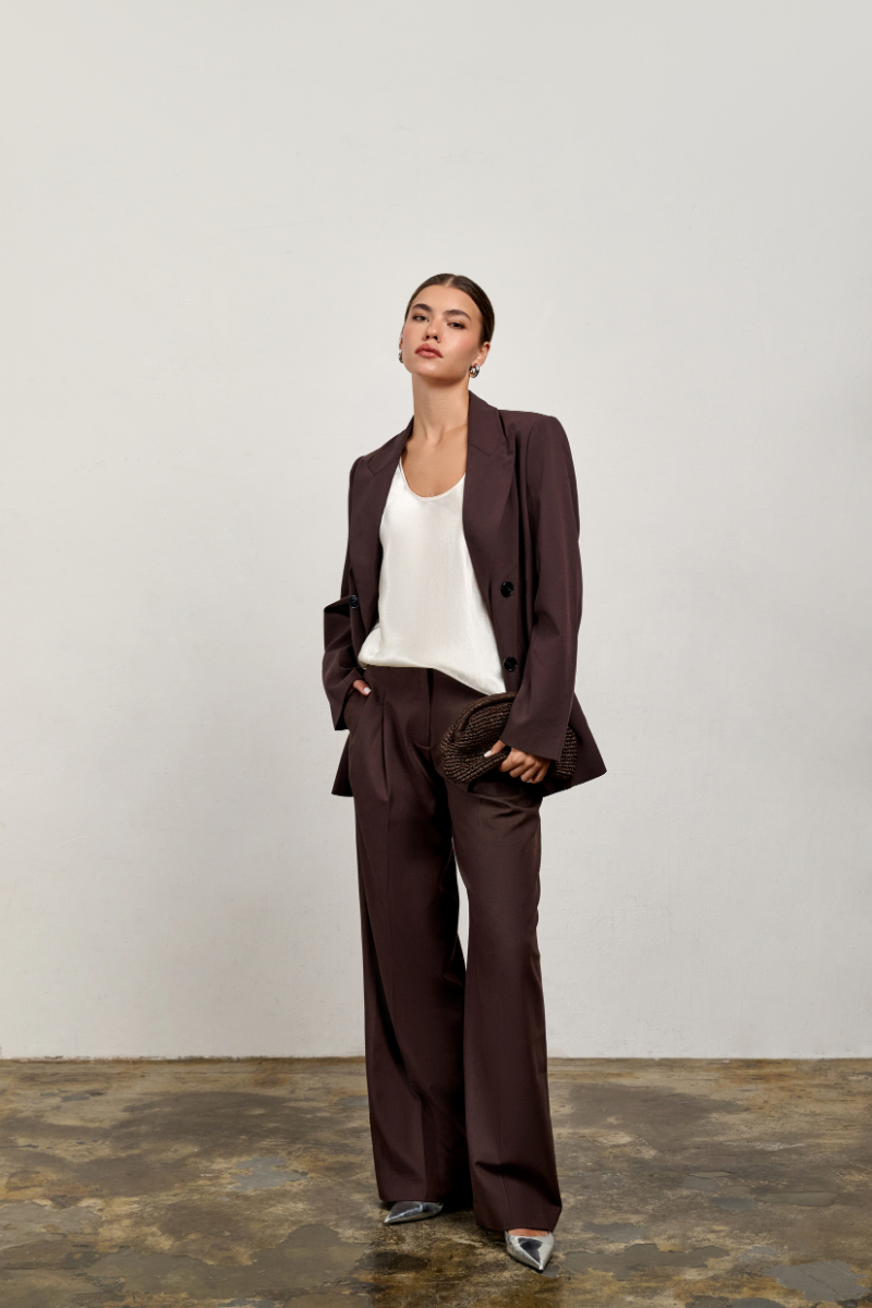 Emma Front Pleat Pant - Espresso