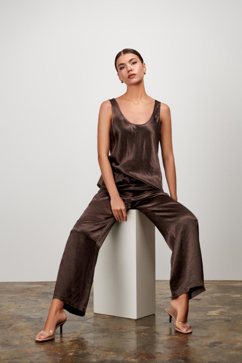 Esme Satin Pant - Chocolate
