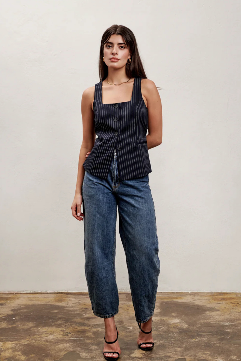 Andy Top - Navy Pinstripe