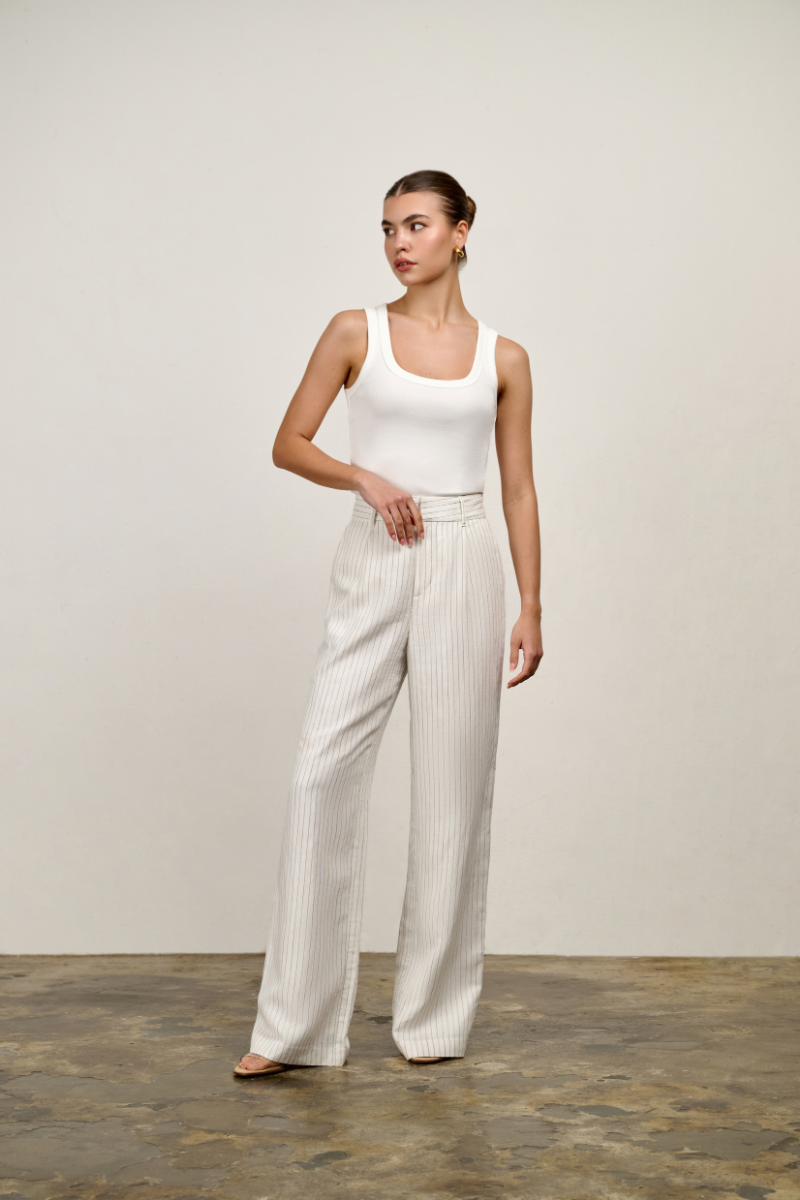 Willow Wide Leg Pant - White Pinstripe