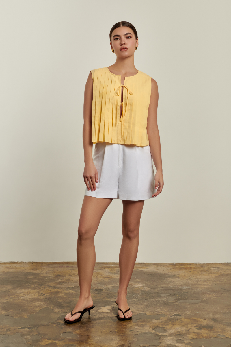 Poppy Tie Front Blouse - Yellow