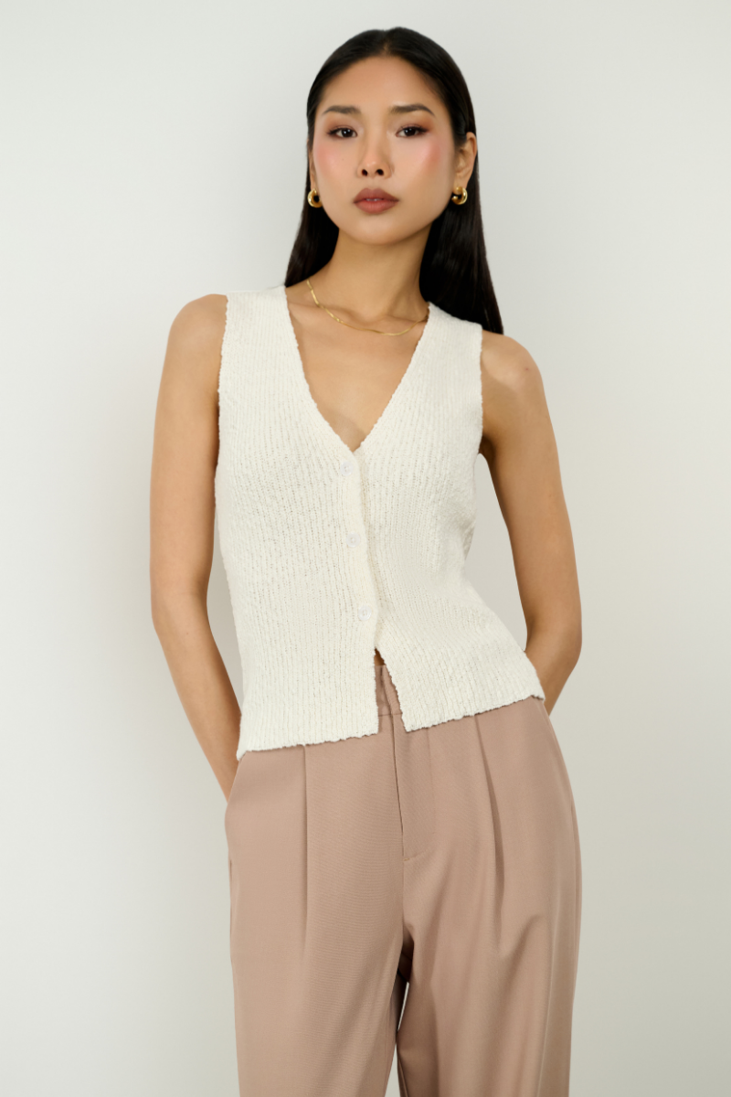 Maya Knit Vest Top - Starch