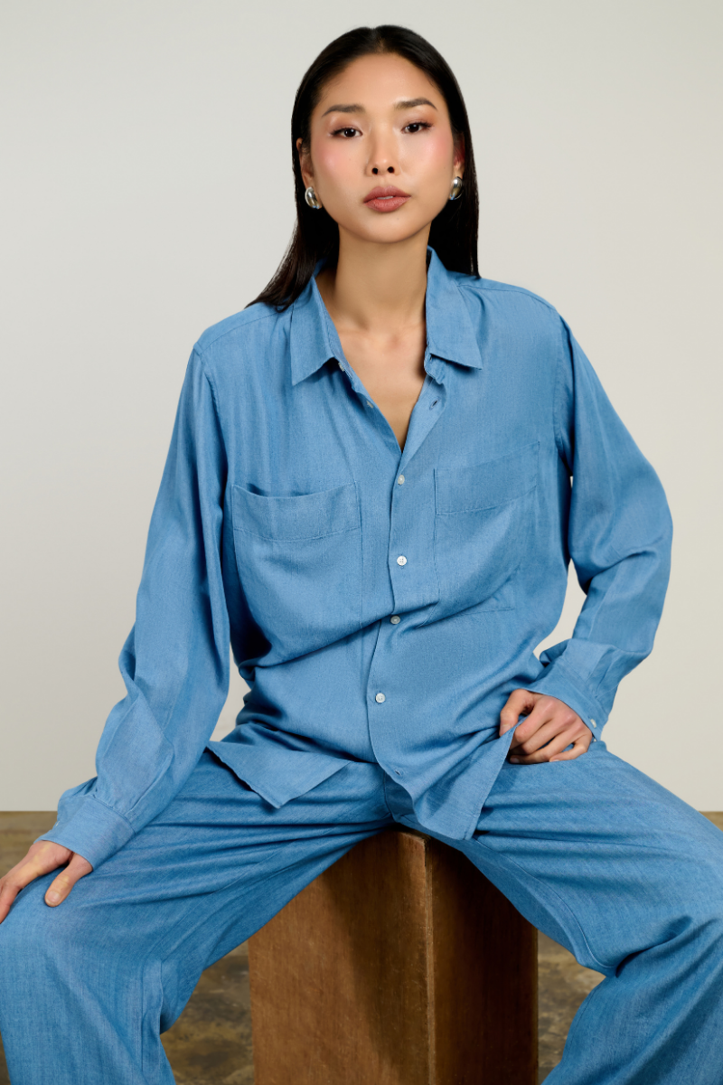 Millie Button Down Shirt - Mid Denim