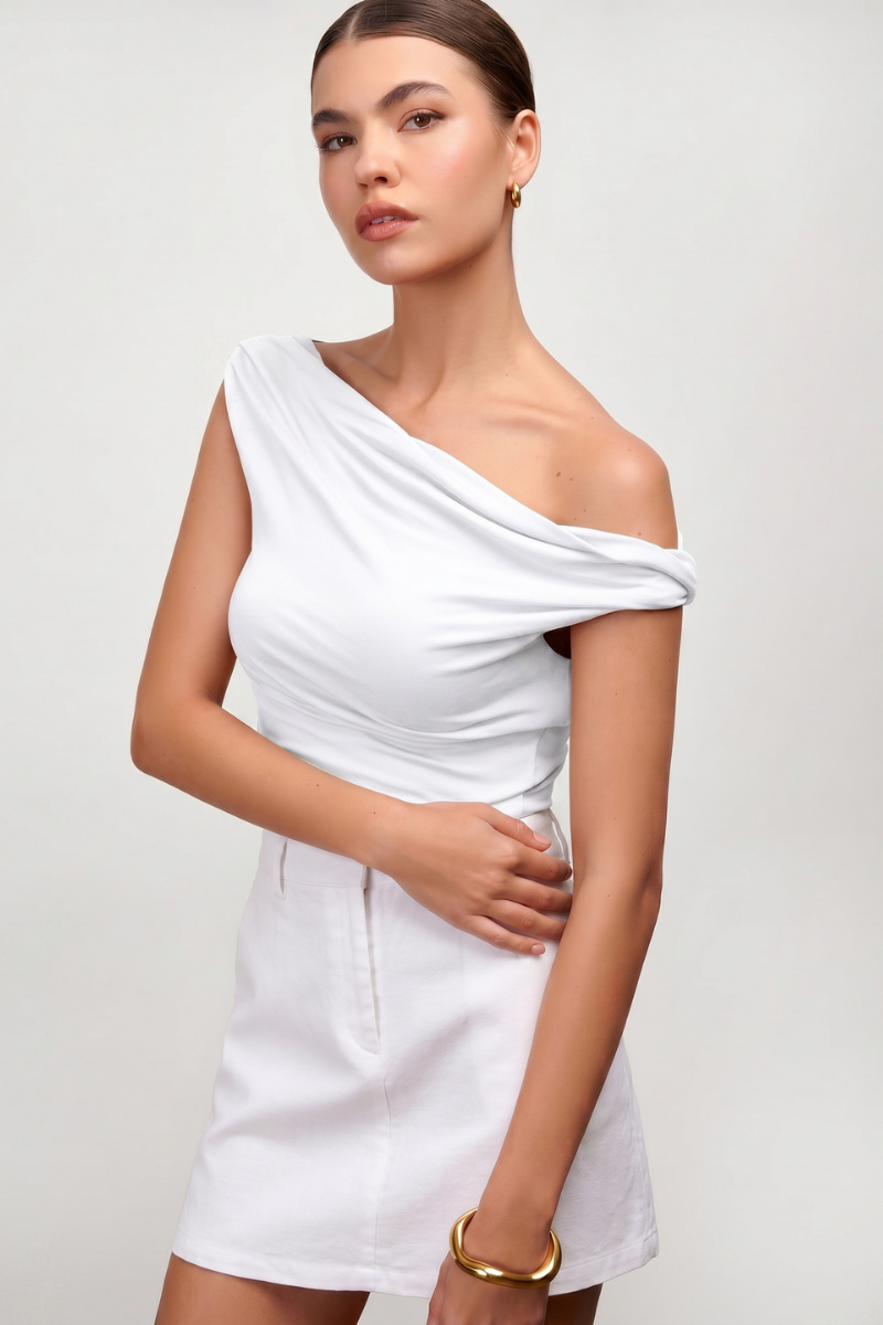 Amara Drape Top - Cloud