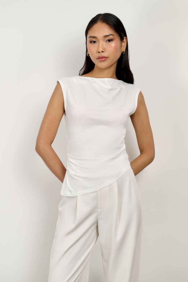 Arlo Ruched Tee - White