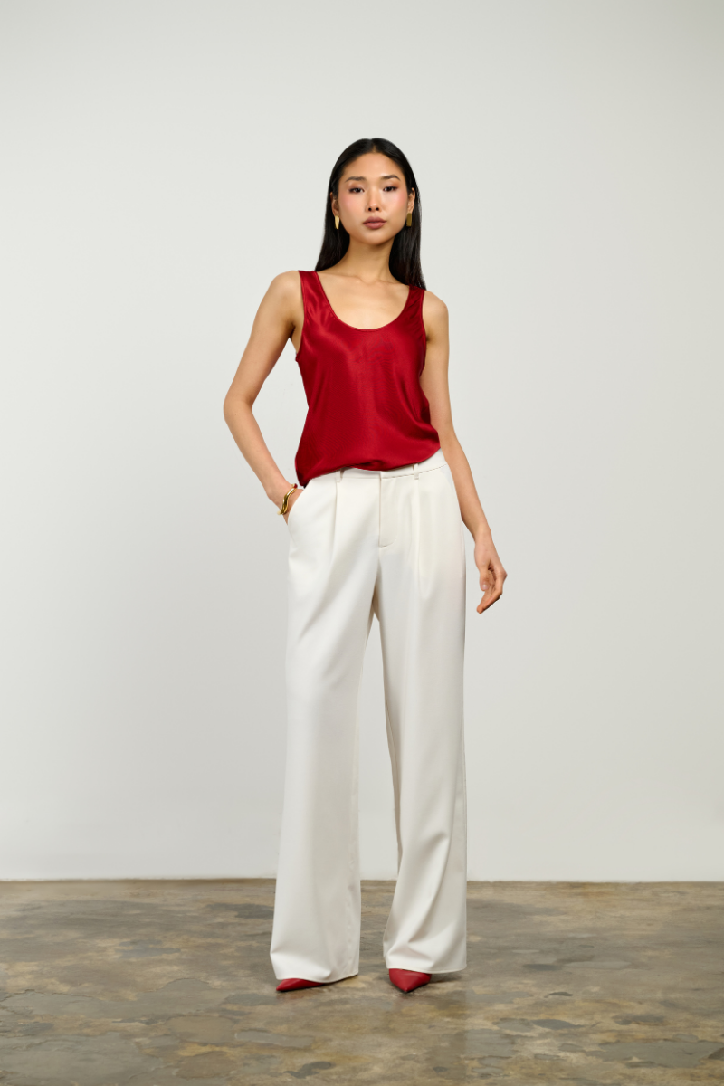 Alaia Satin Tank - Cherry Red