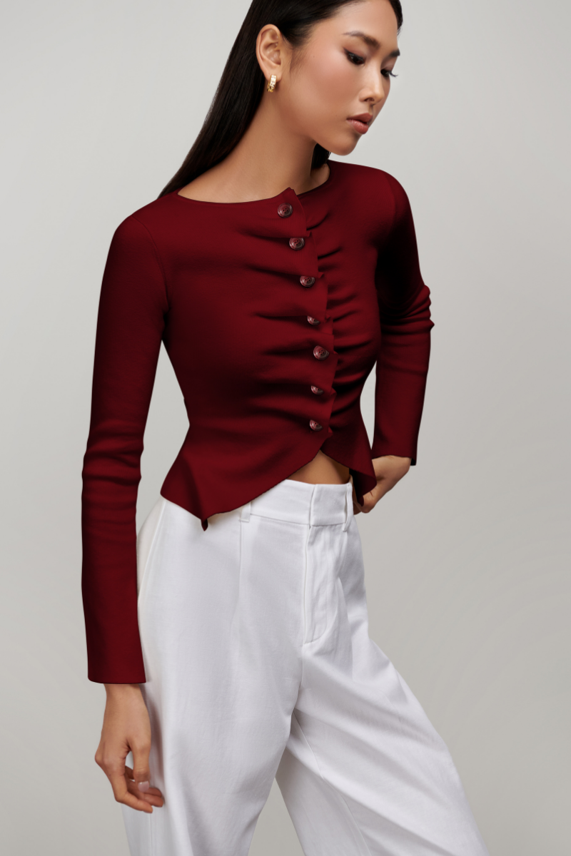 Josie Button Knit - Burgundy