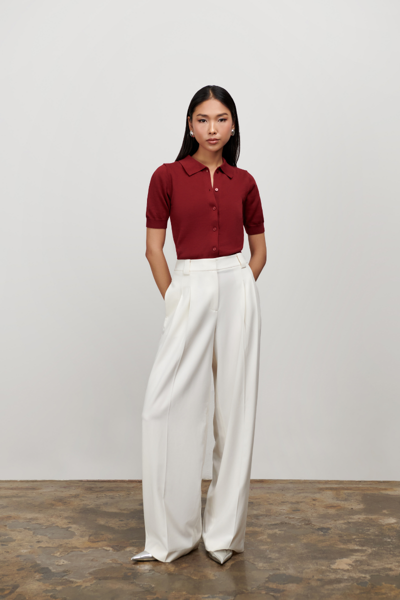 Stevie Polo Knit - Burgundy
