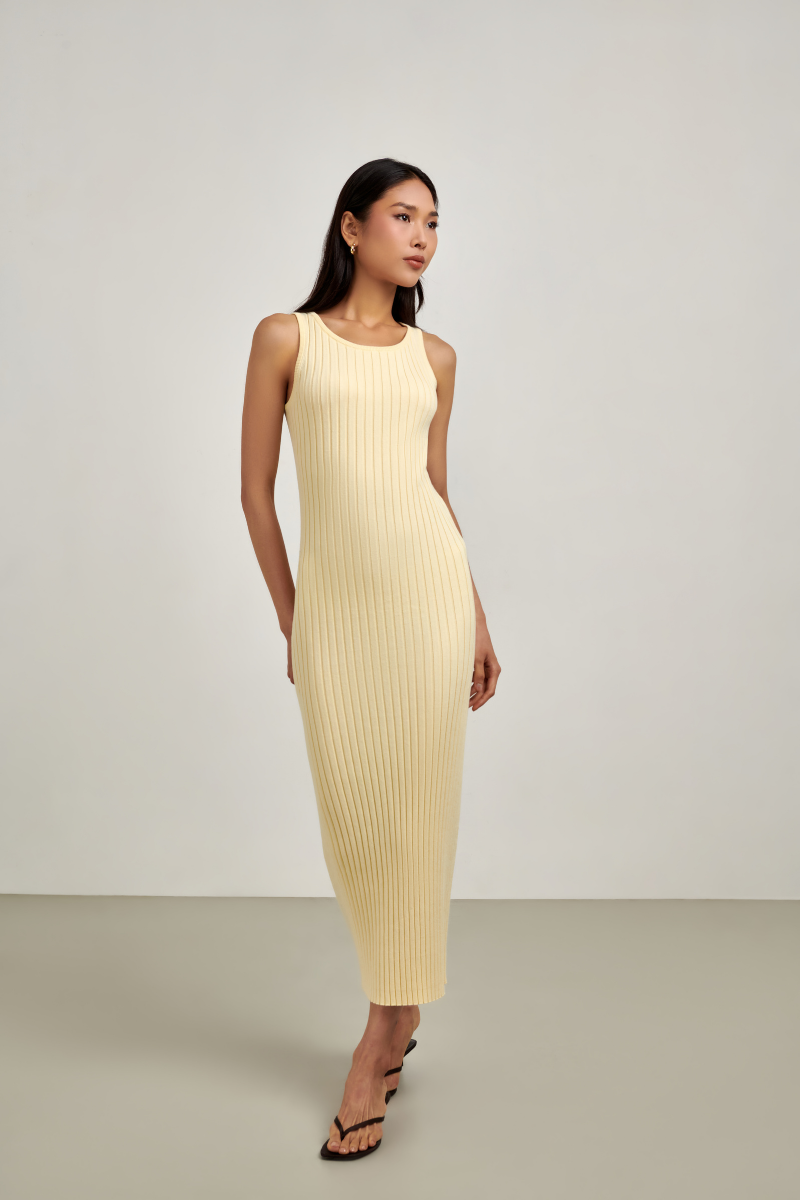 Clara High Boat Neck Maxi - Yellow