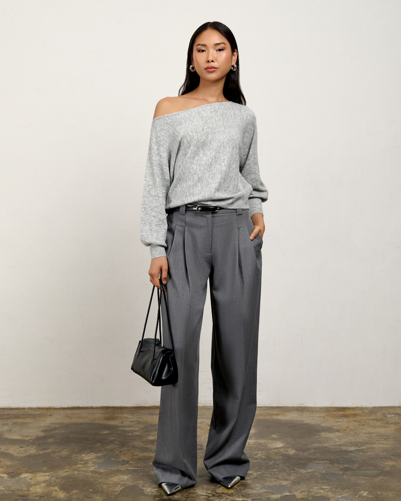 Maeve Boat Neck Knit- Heather Grey