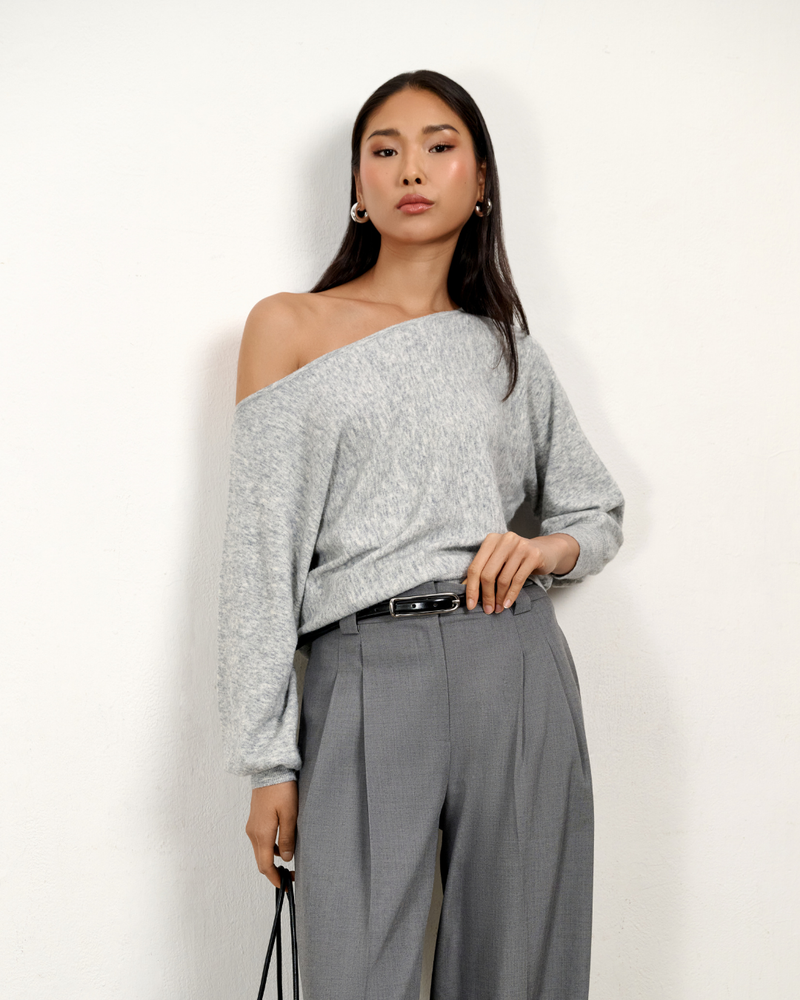 Maeve Boat Neck Knit- Heather Grey