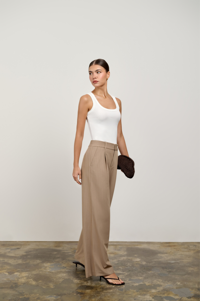 Willow Wide Leg Pants - Biscoff Pinstripe