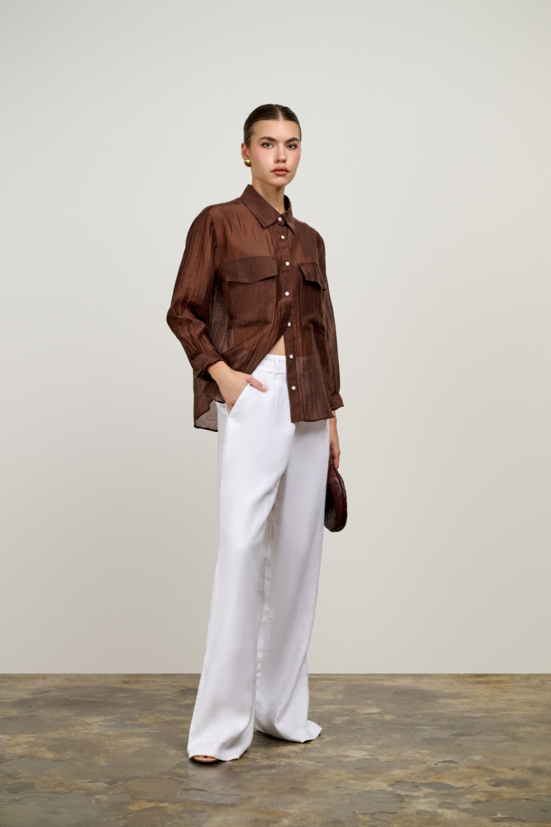 Harlow Contrast Trim Shirt - Chocolate
