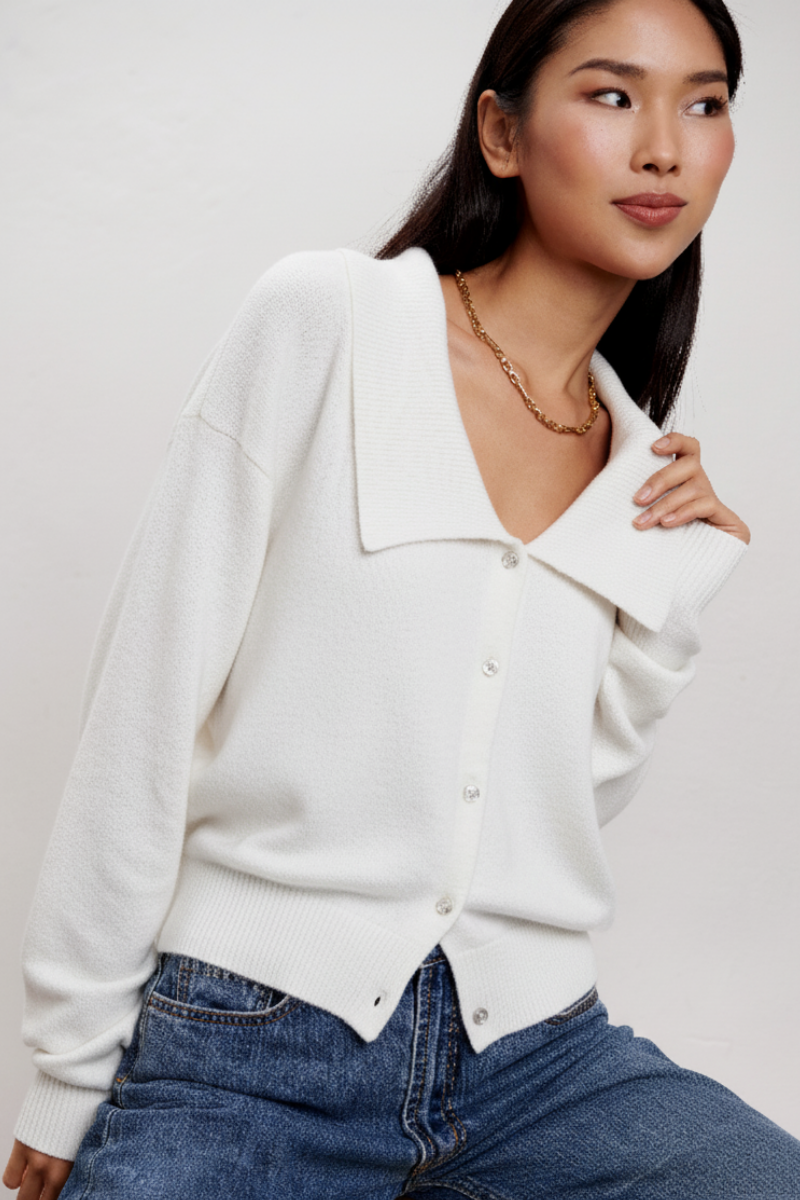Chloe Collared Cardigan - White