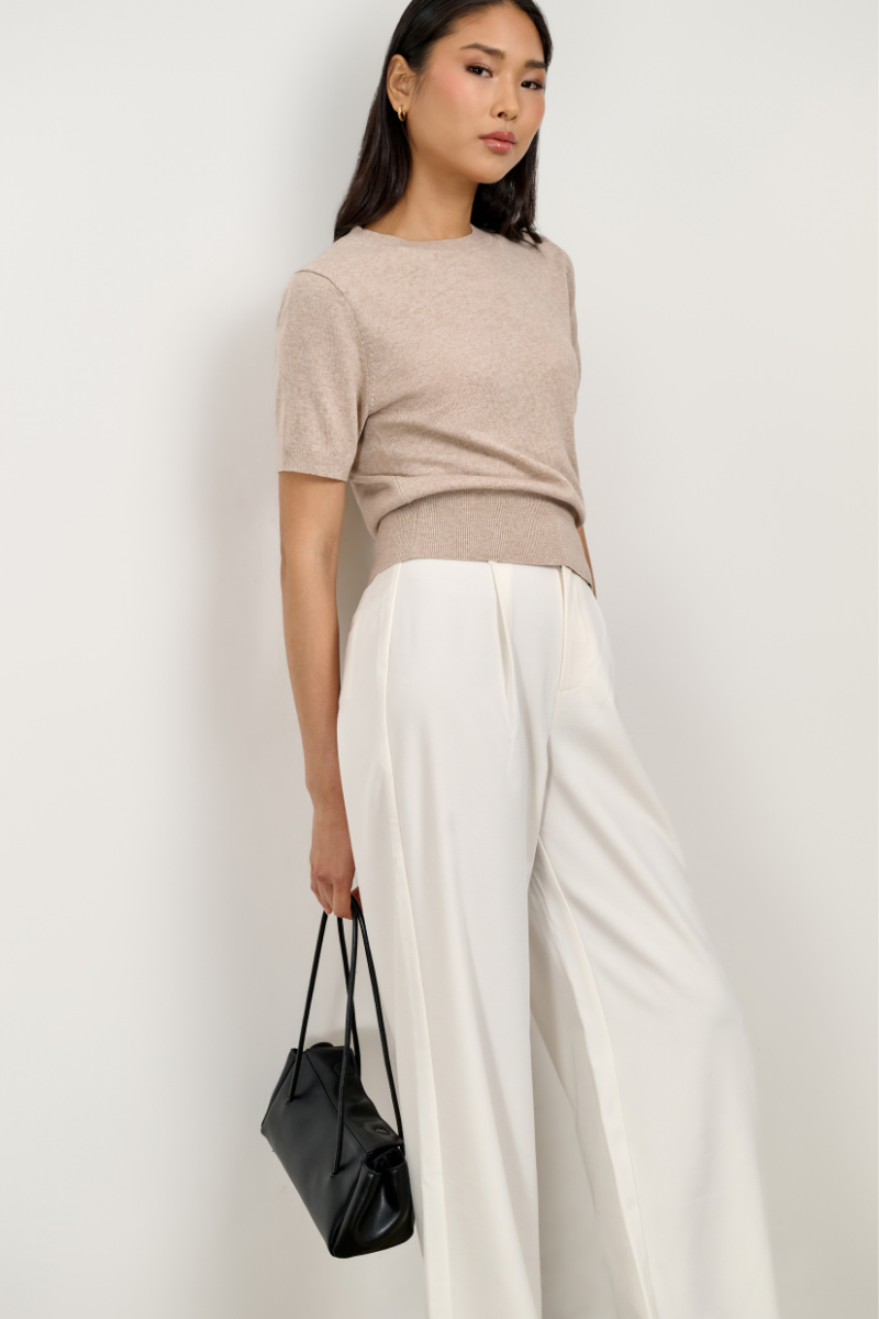 Bree Sweater Knit Tee - Oatmeal