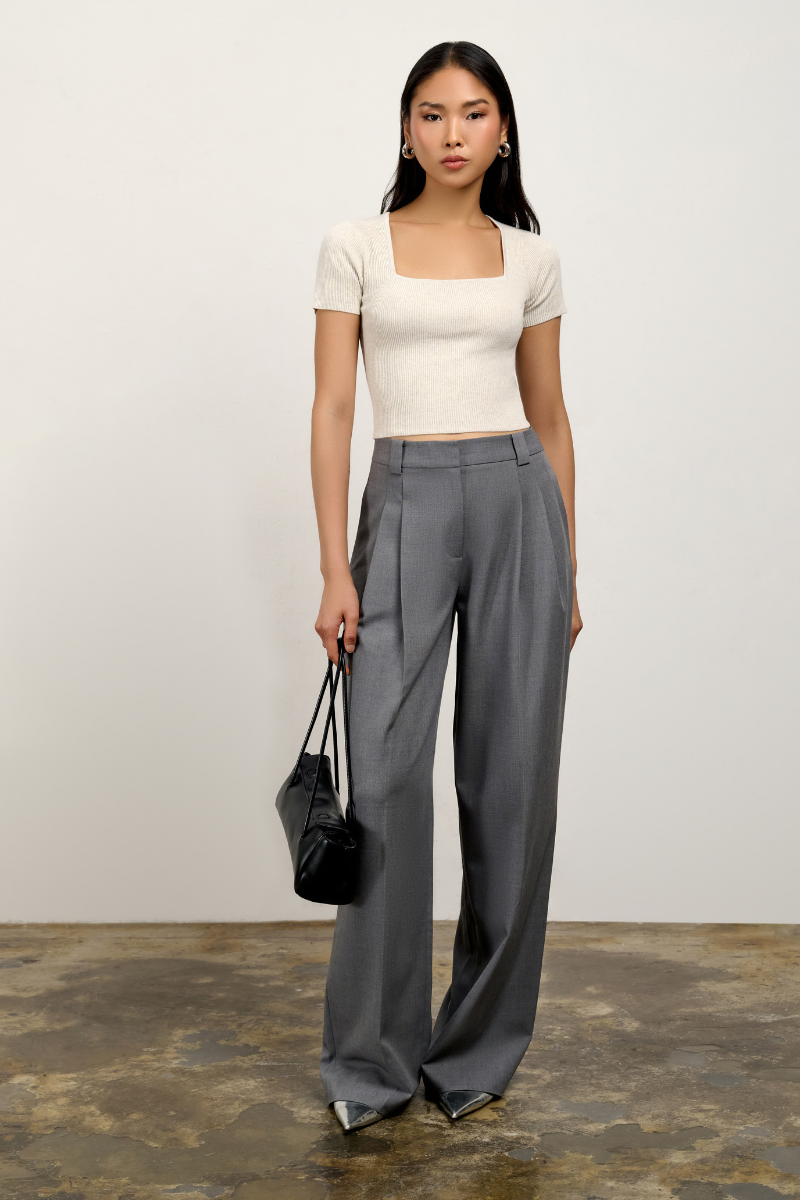 Ella Square Neck Top - Heather Grey