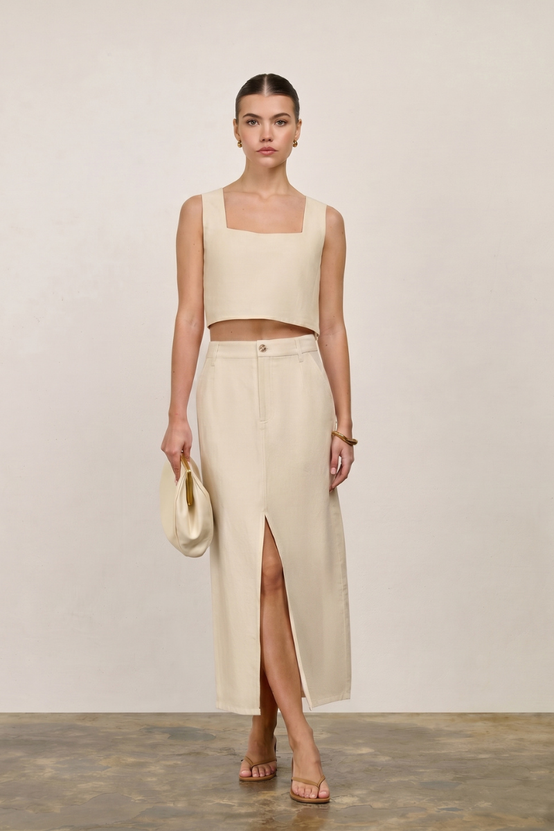 Audrey Tailored Maxi Skirt - Oat
