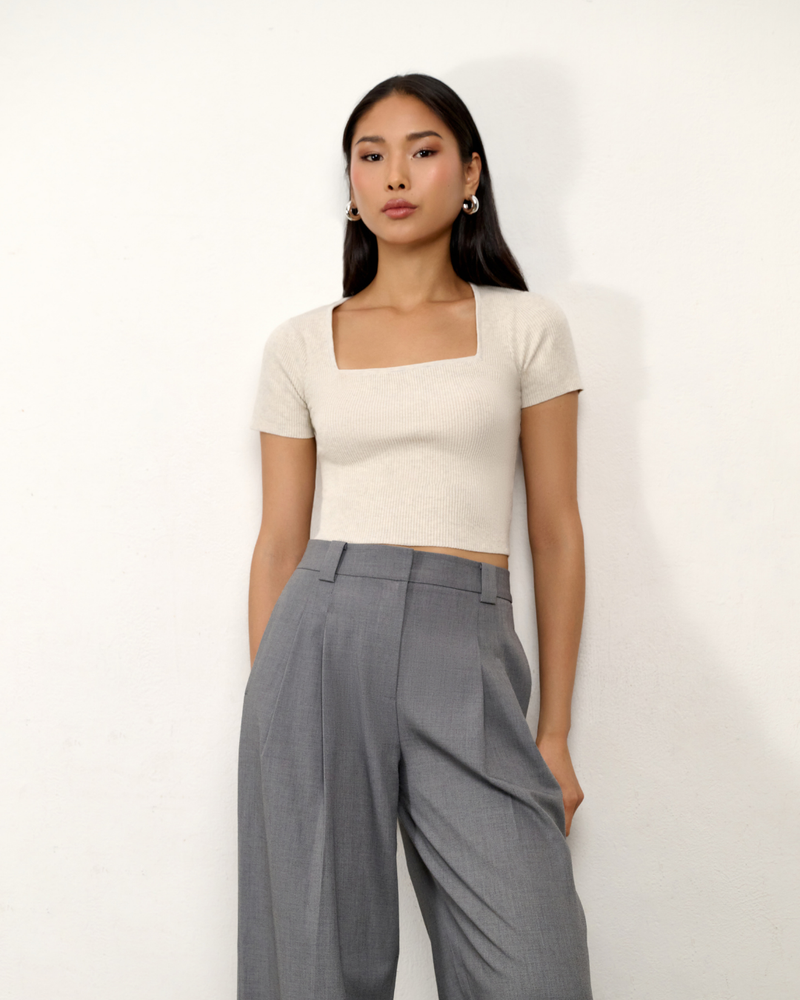 Ella Square Neck Top - Heather Grey