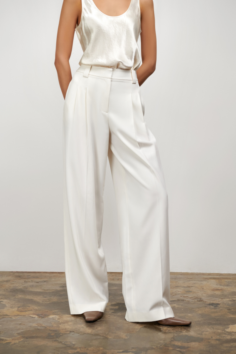 Emma Front Pleat Pant - Vanilla