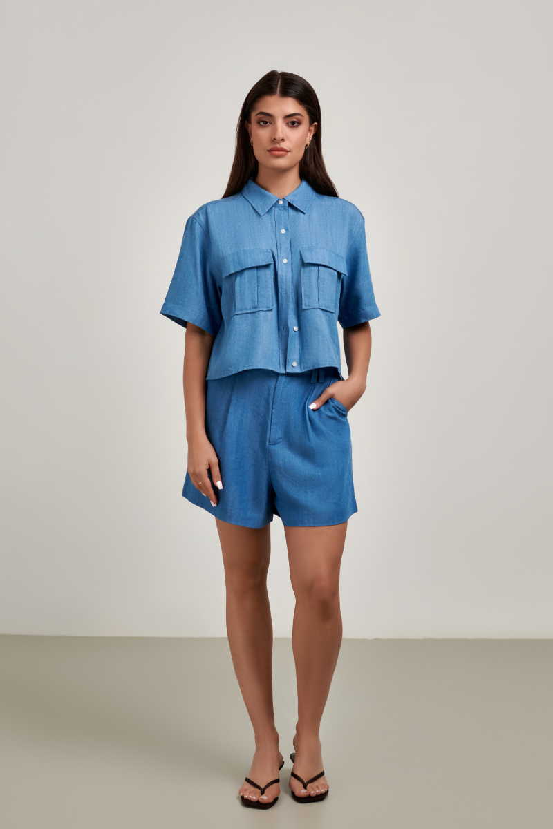 Bobbi Short Shirt - Mid Denim