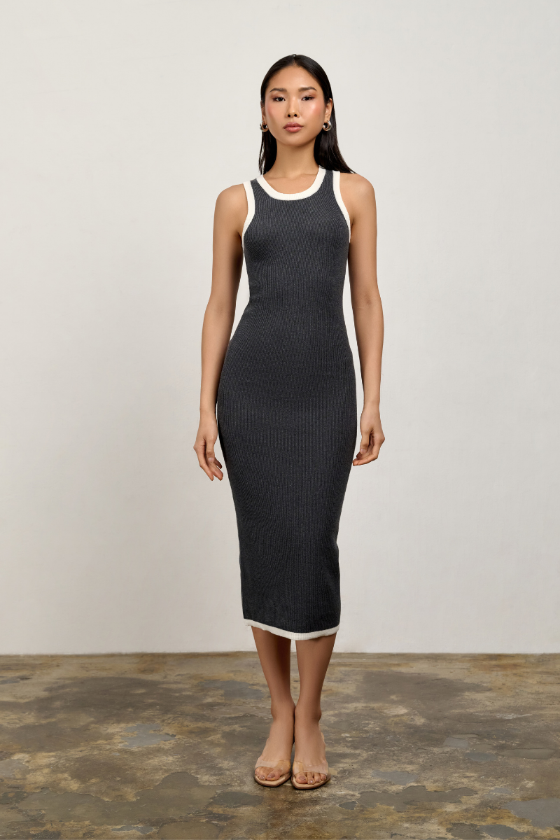 Aria Knit Tank Dress - Charcoal/Tofu