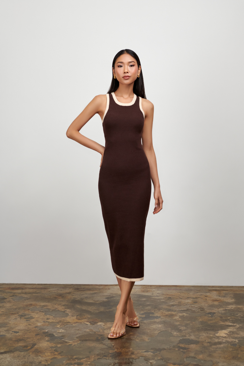 Aria Knit Tank Dress - Choc and Oatmeal