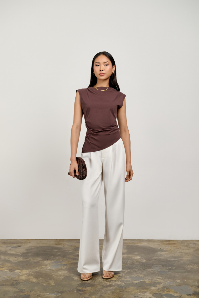 Arlo Ruched Tee - Mocha