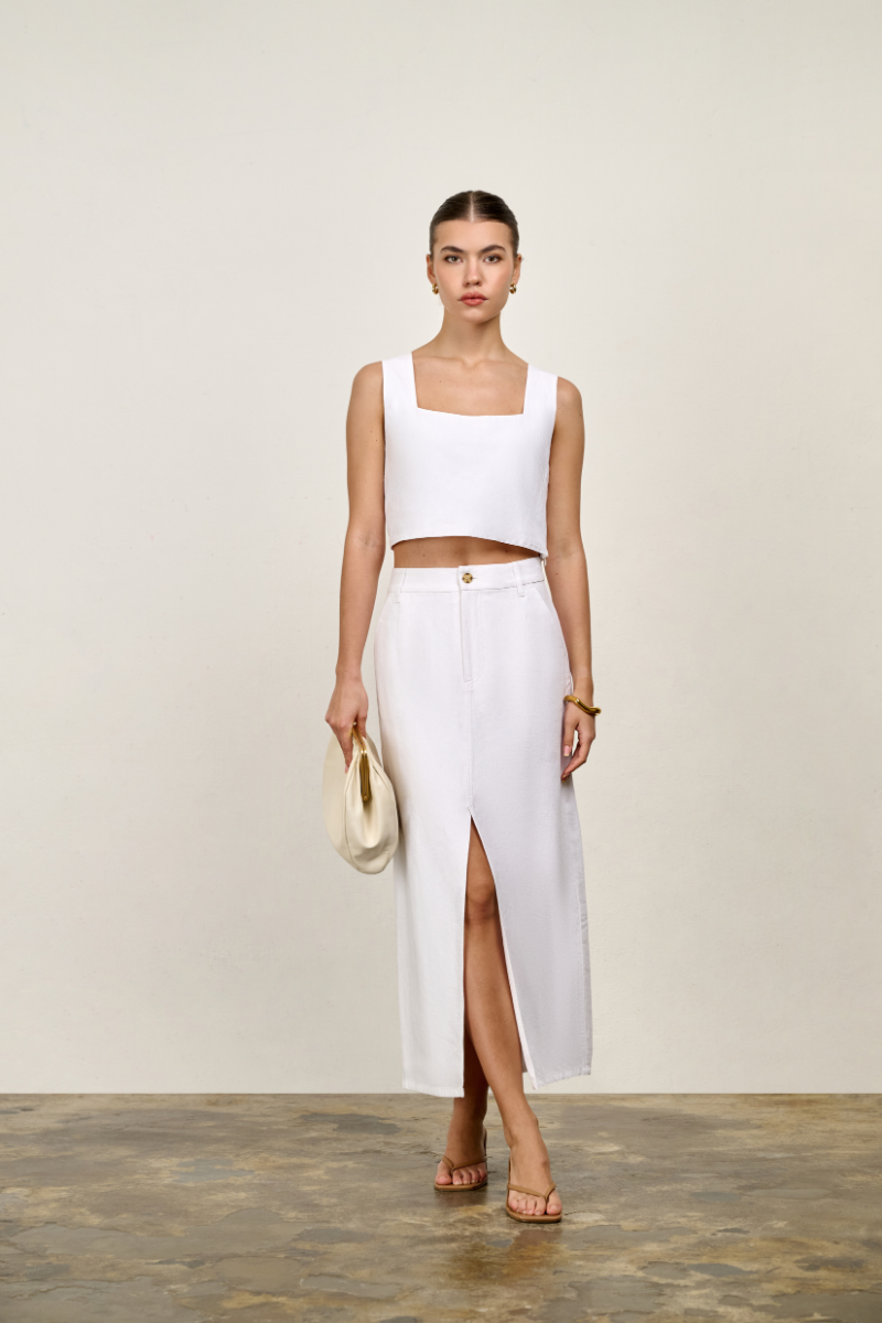 Audrey Tailored Maxi Skirt - White