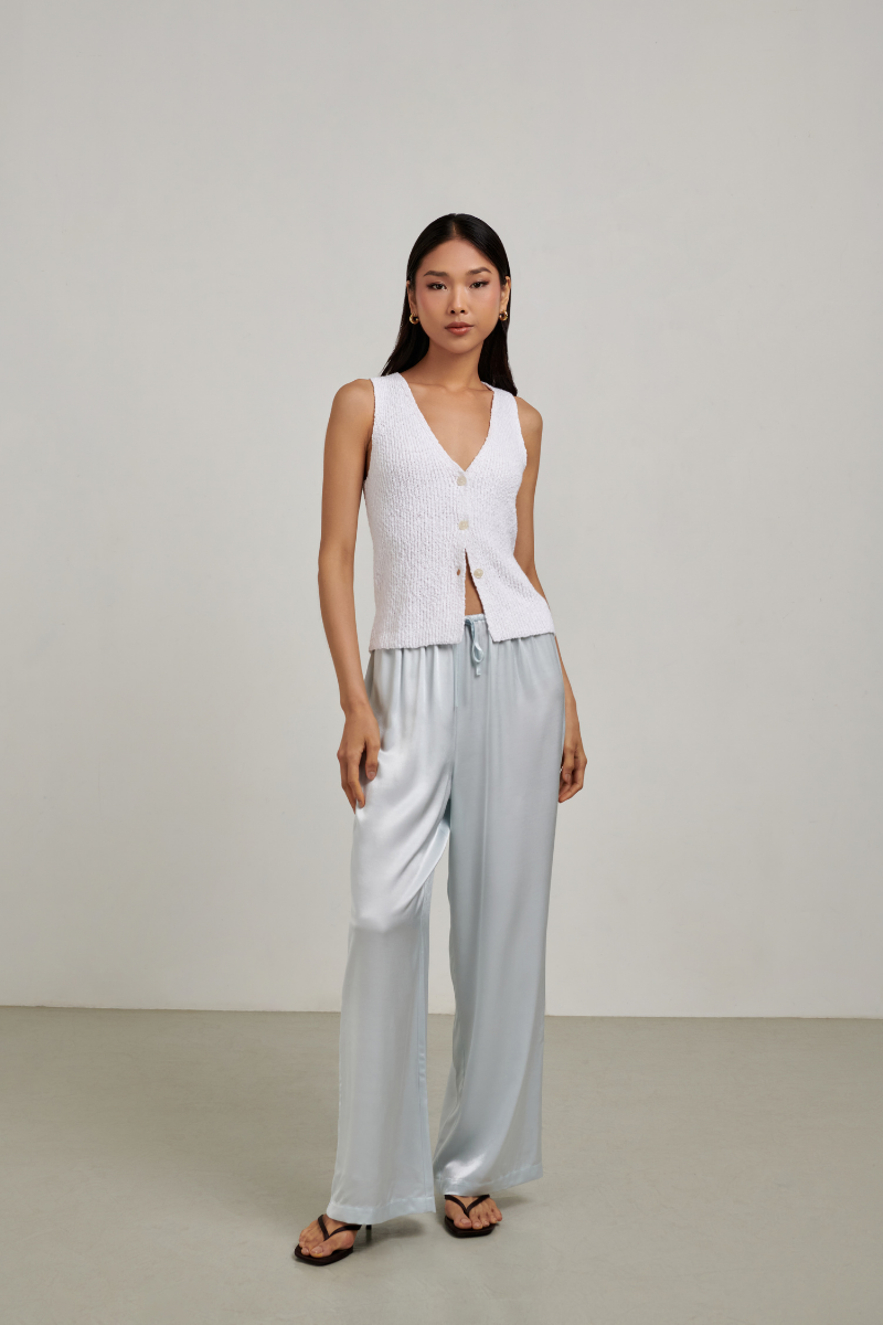 Evie Satin Drawstring Pant - Ice Blue