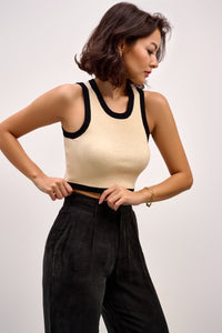 The Izzy Contrast Tank Top - Oatmeal & Black