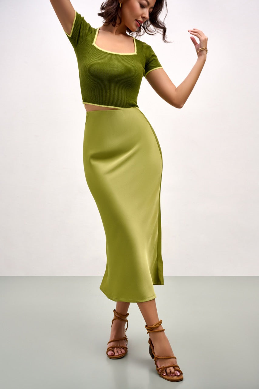 The Olivia Slip Skirt - Spring Green