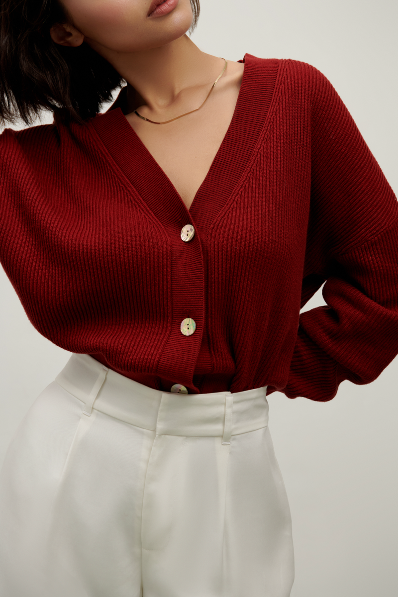 Margot Knit Cardigan - Burgundy
