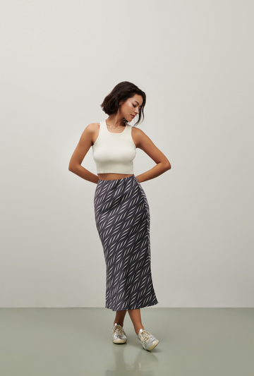 The Olivia Slip Skirt- Grey Lines Print