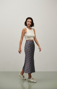 The Olivia Slip Skirt- Grey Lines Print