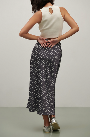 The Olivia Slip Skirt- Grey Lines Print