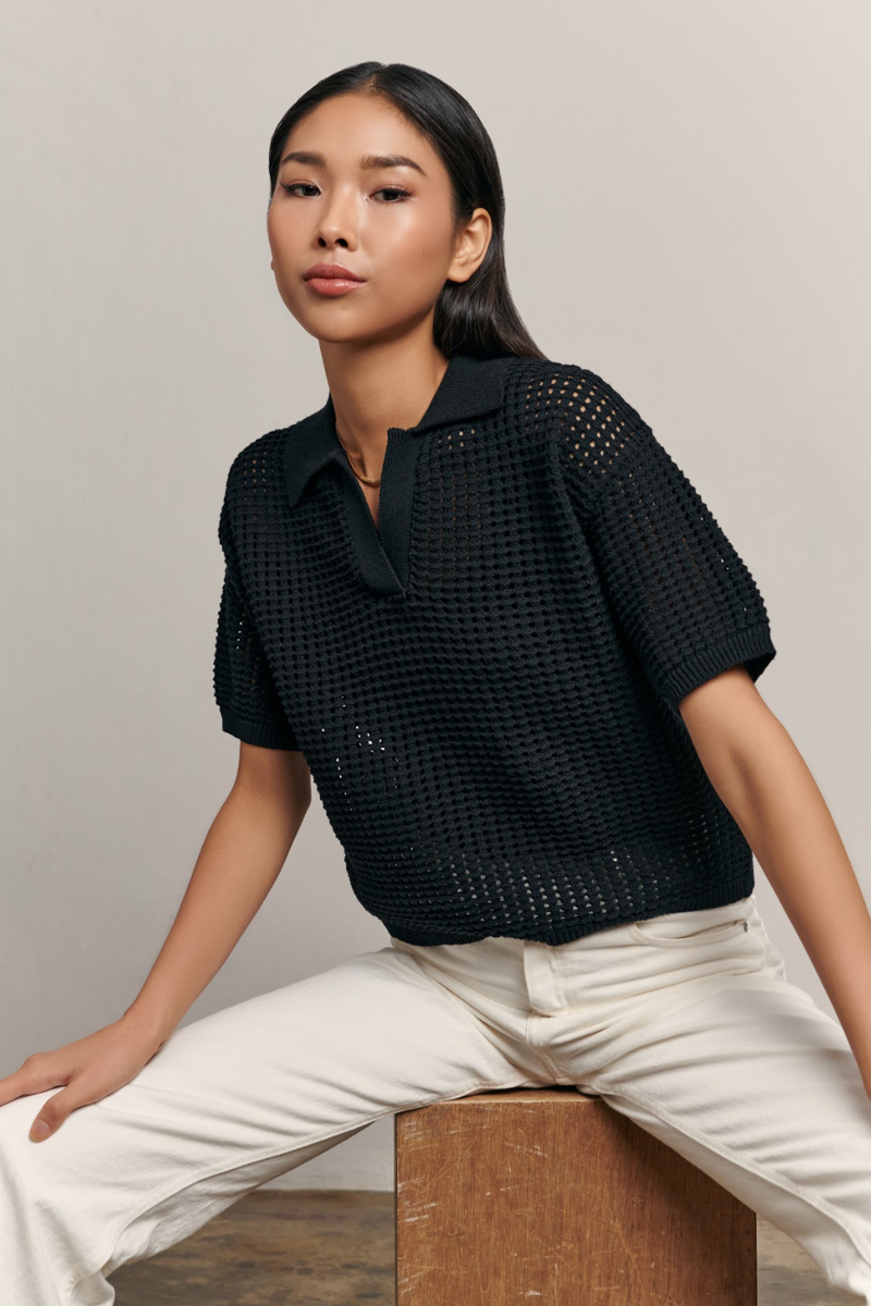 Rea Collared Knit Top - Black