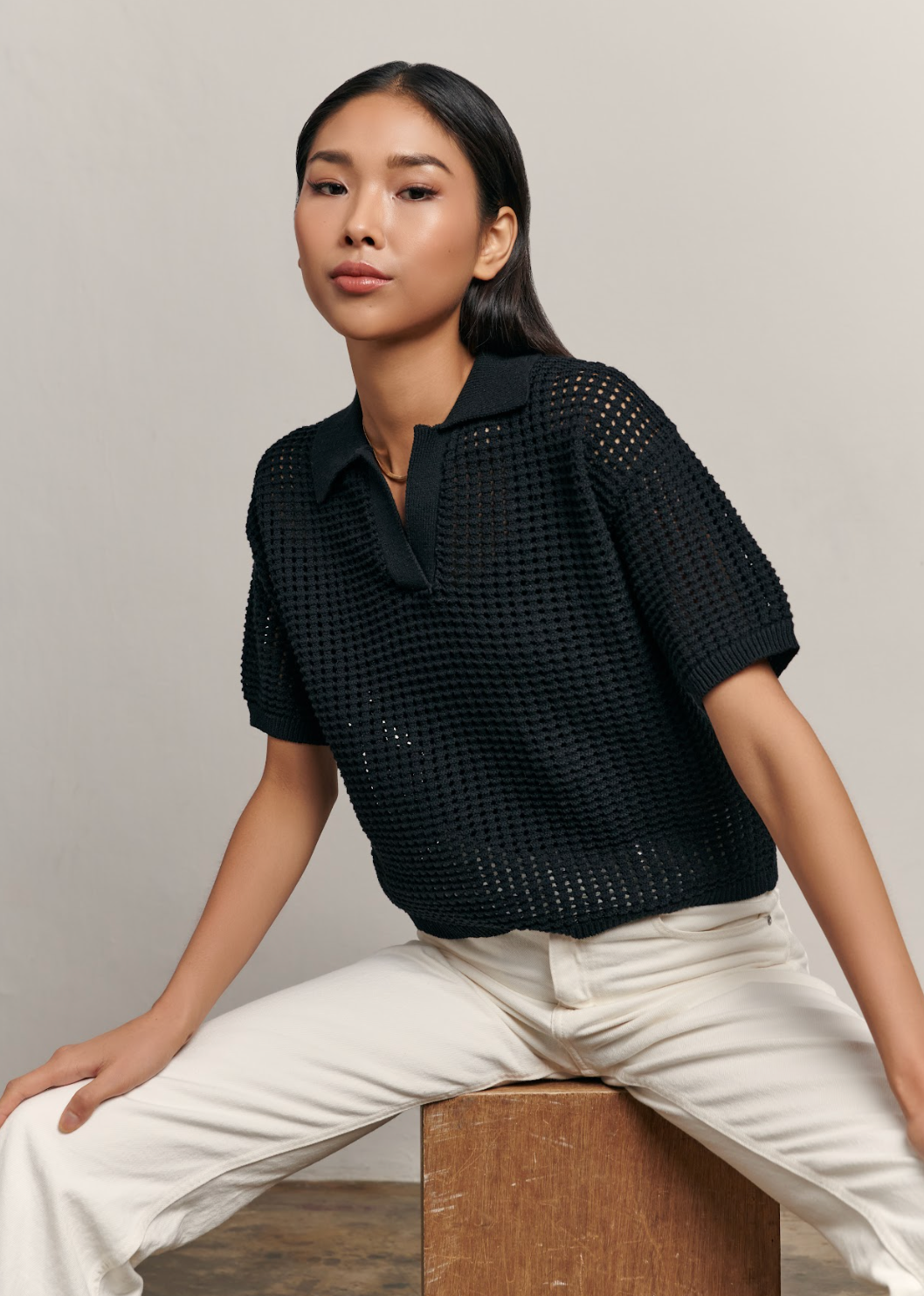 The Rea Collared Knit Top - Black