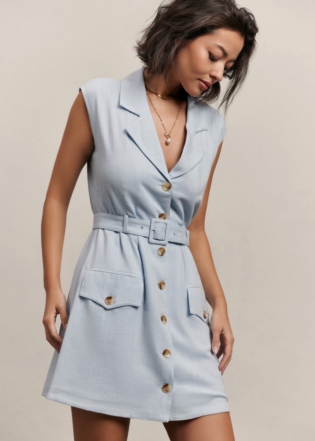 The Carrie Vest Dress - Sky Blue