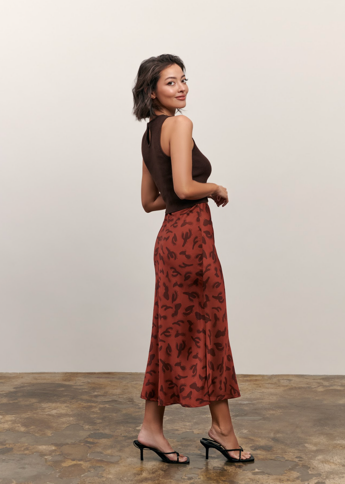 The Olivia Slip Skirt Burnt Cactus Print