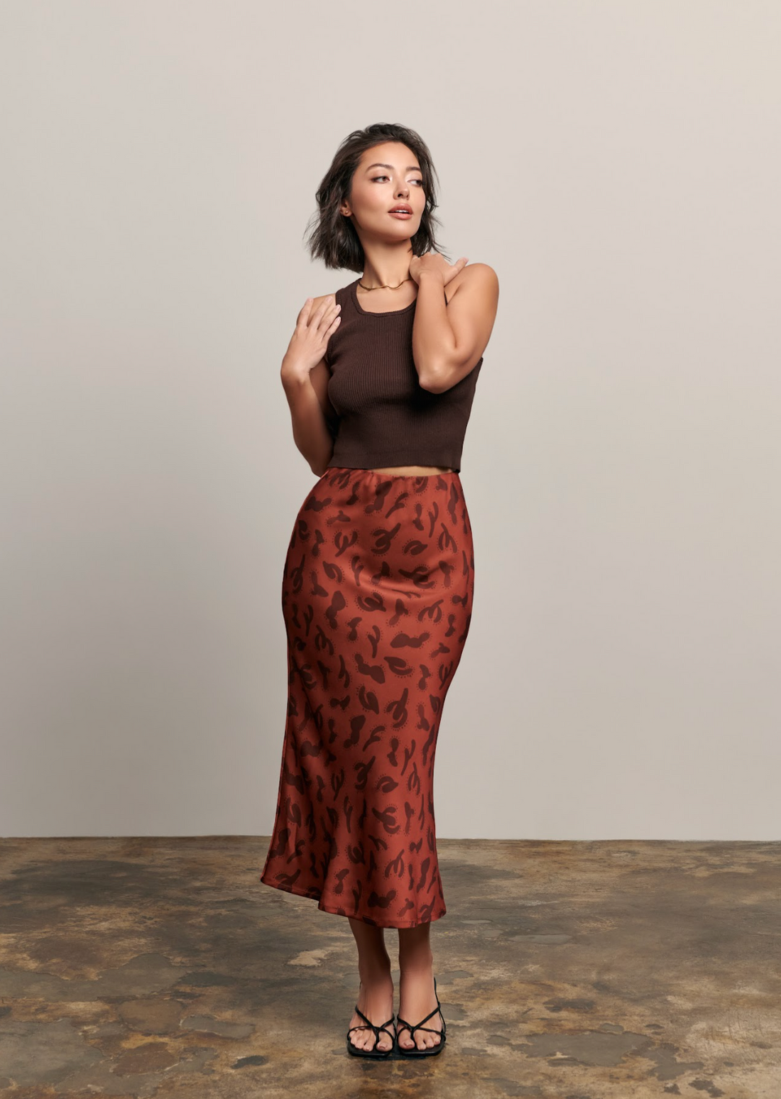 The Olivia Slip Skirt Burnt Cactus Print