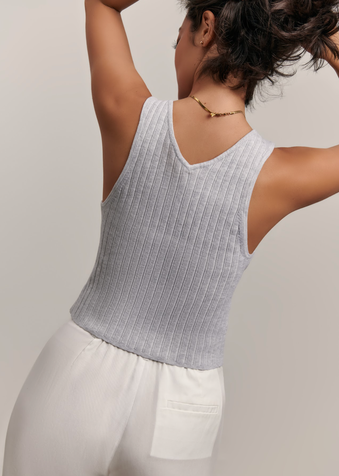 The Lara V-neck Tank Top - Grey