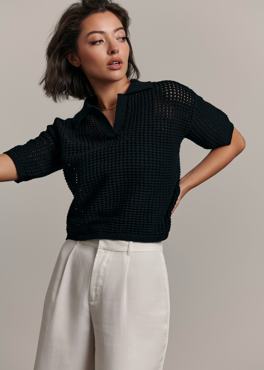 The Rea Collared Knit Top - Black