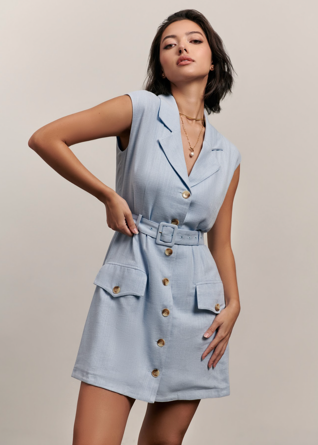 The Carrie Vest Dress - Sky Blue