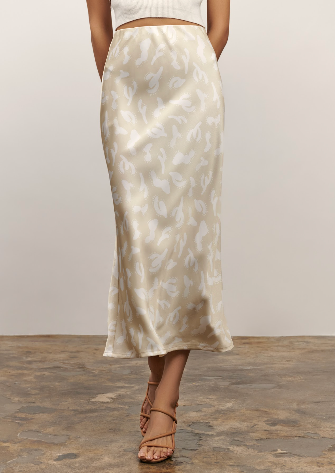 The Olivia Slip Skirt - Cactus Print (Sand)