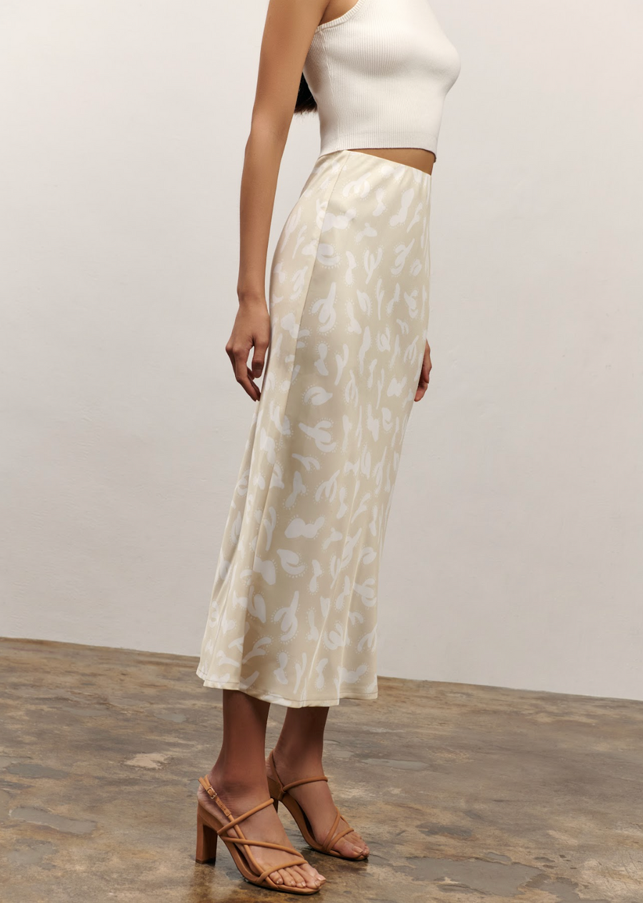 The Olivia Slip Skirt - Cactus Print (Sand)