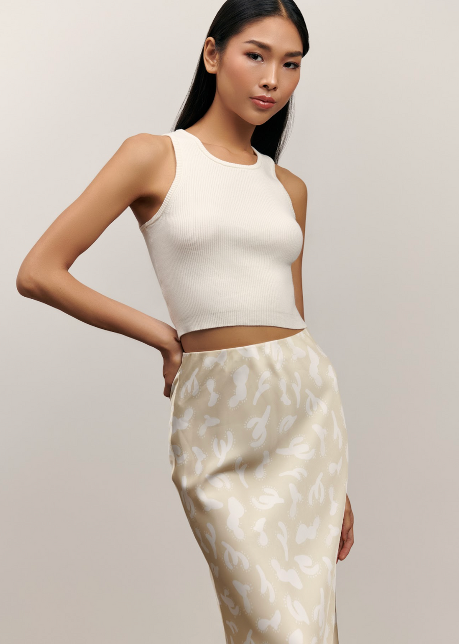 The Olivia Slip Skirt - Cactus Print (Sand)