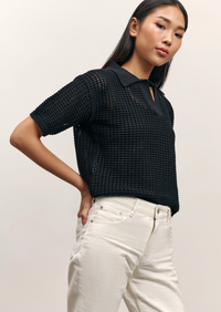 The Rea Collared Knit Top - Black