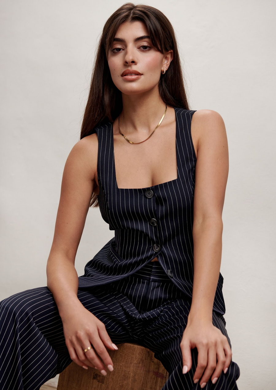 The Andy Top - Pinstripe Navy