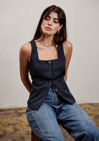 The Andy Top - Pinstripe Navy