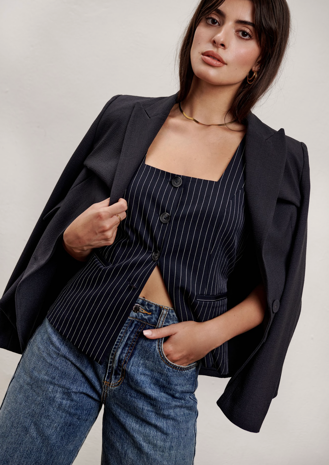 The Andy Top - Pinstripe Navy